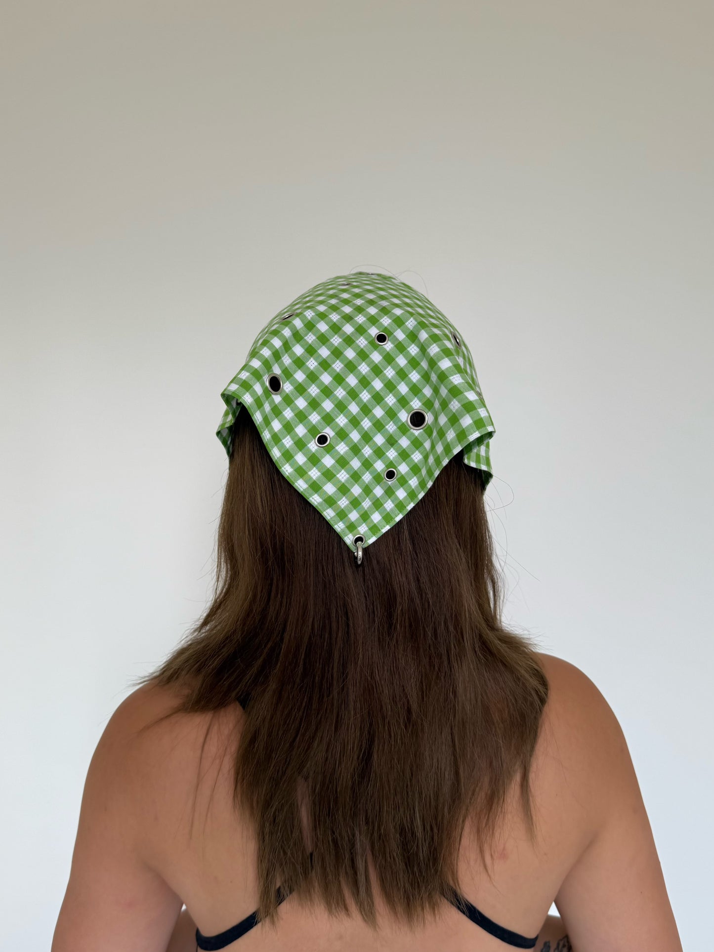 Lotus piercing headscarf Green Gingham
