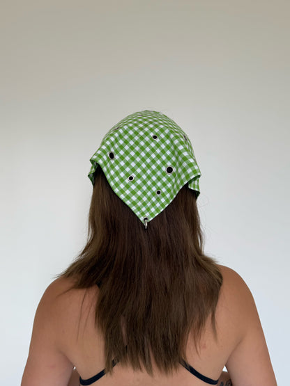 Lotus piercing headscarf Green Gingham